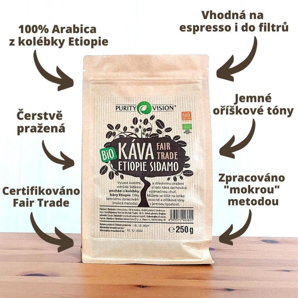 Pravična trgovina bio kavna zrna Etiopija Sidamo 1 kg